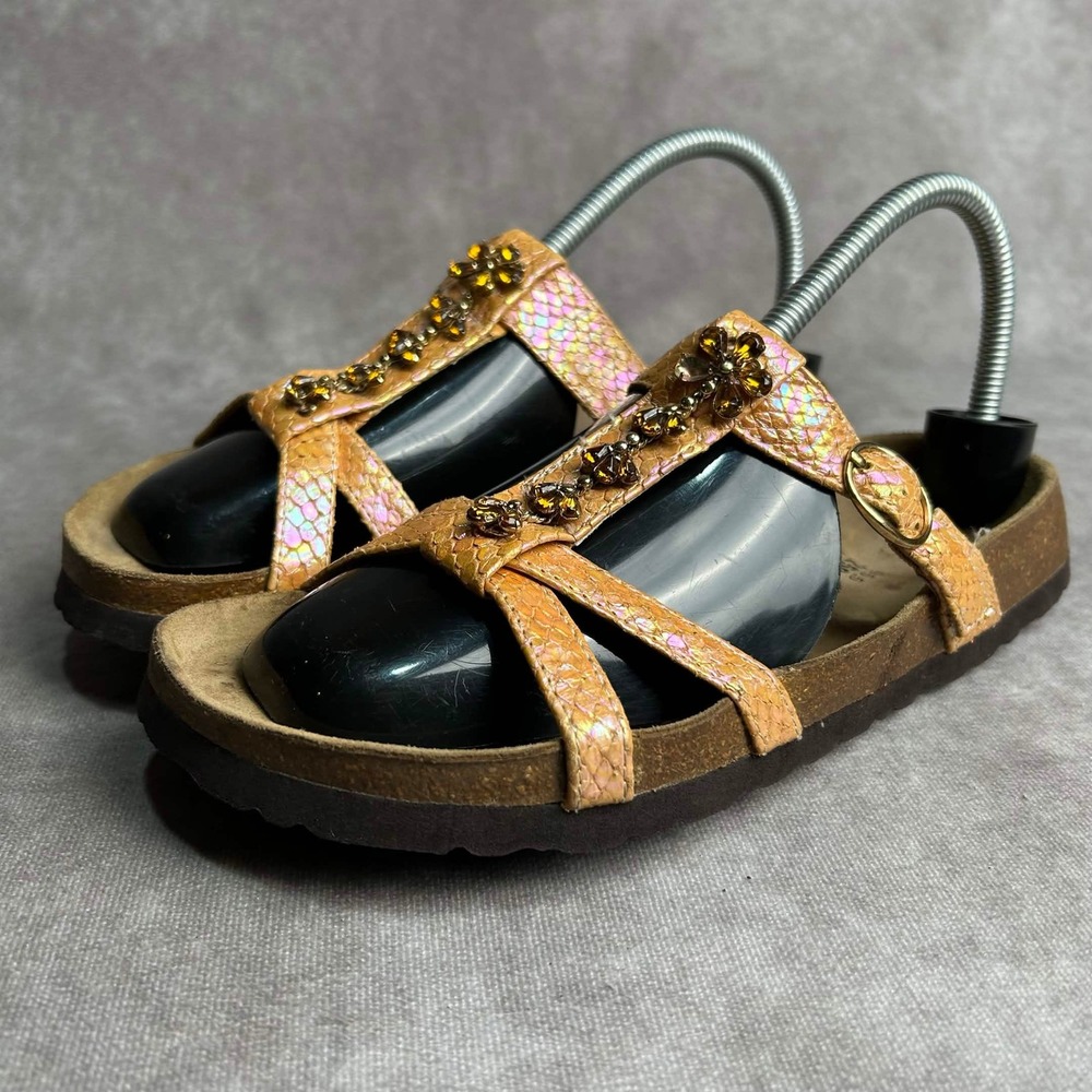 Betula by Birkenstock Orange Iridescent Snakeskin Rhinestone Sandals Womens 39 8